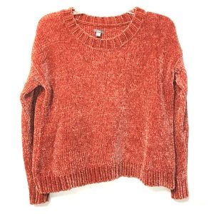 Coral pink velvet knit sweater